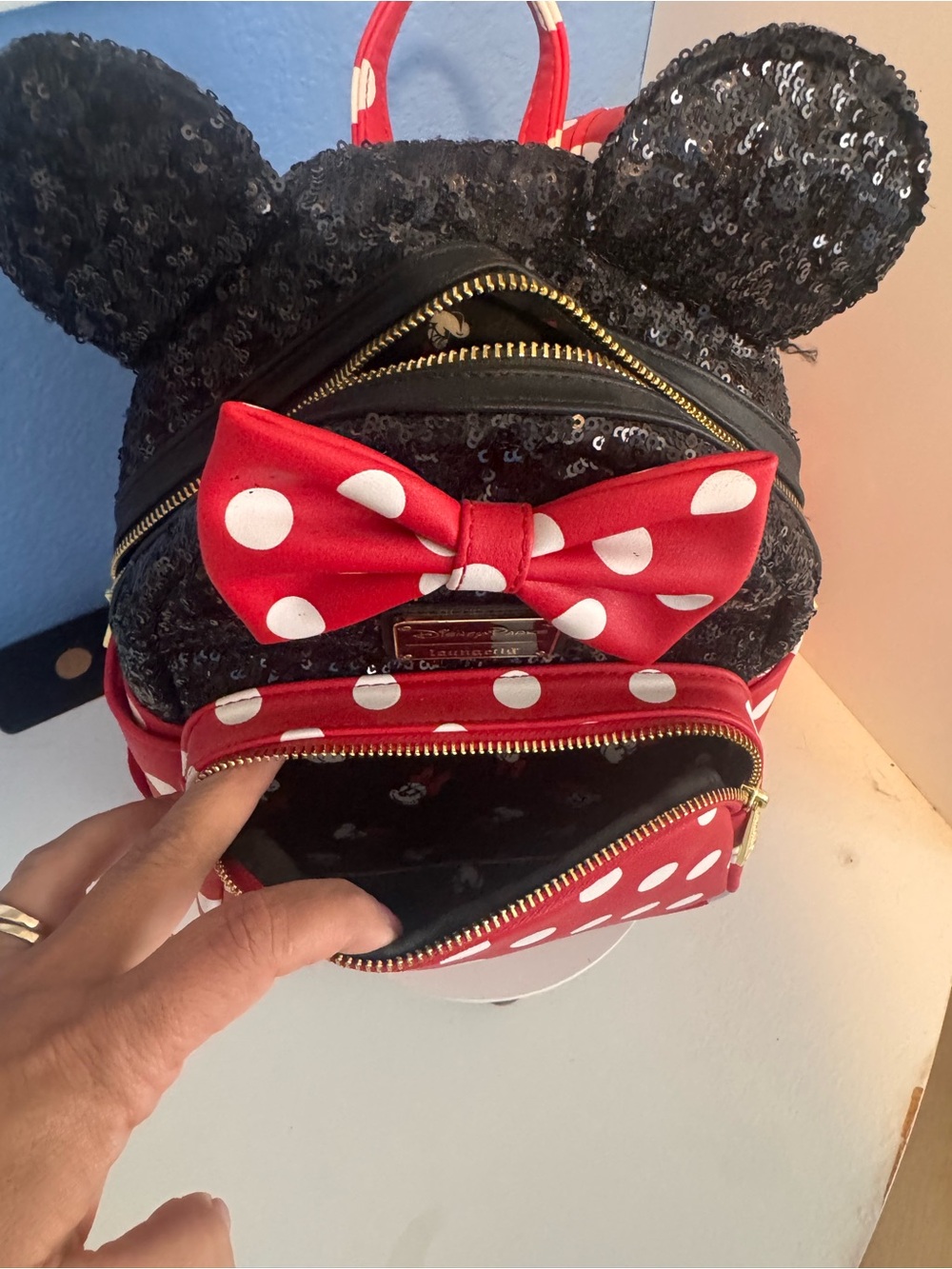 Loungefly Red and Black Minnie Mouse Polka Dot Mini Backpack - Picture 12 of 16